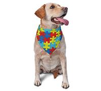 Couleur Puzzle Trouble Autistique Motif Chien Bandanas Écharpe pour Animaux de Compagnie Triangle Bavoir Chats Foulard Réglable Accessoires pour Petit Moyen Grand Chiot