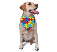 Couleur Puzzle Trouble Autistique Motif Chien Bandanas Écharpe pour Animaux de Compagnie Triangle Bavoir Garçon Fille Foulard Réglable Accessoires pour Petit Moyen Grand Chiot
