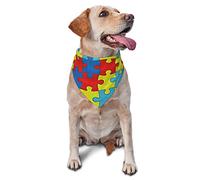 Couleur Puzzle Trouble Autistique Motif Chien Bandanas Écharpe pour Animaux de Compagnie Triangle Bavoir Chats Foulard Réglable Accessoires pour Petit Moyen Grand Chiot