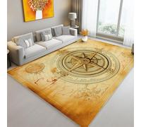 Couleur Rétro Tapis Salon, Style Antique Boussole Mystère Intérieur Doux en Flanelle Tapis - Poil Court Moderne Lavable Antidérapant Moquette pour Salon Chambre Enfant & Salle À Manger 90 x 120 cm