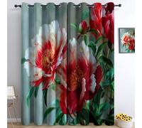 Couleur Rideau Occultant - Rideau Thermique Motif Aquarelle Nature Fleurs Pivoine et Rideaux Chambre Salon Fenetre, Lot de 2 Draperies Intérieurs à Oeillets - 140L X 145H cm