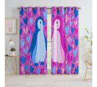 Couleur Rideau Occultant Thermiques, Motif De Cœur De Pingouin Romantique Double Rideau Isolant Anti-Bruit, Économie d'Énergie, Opaque Doux et Esthétiques pour Chambre et Salon, Lot de 2, 140 x 260 cm