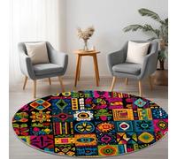 Couleur Rond Tapis Salon, Géométriques Symboliques l'art Africain Tapis Rond Chambre de Moquette Poil Ras Lavable en Machine Moquette Rectangulaire Antidérapant Salle a Manger Chambre210 cm