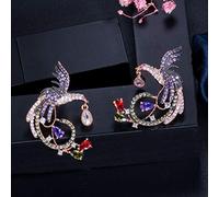 Couleur rose deux tons boucles d'oreilles enracinement avec des pierres de zircon cubique rouge violet vert vert