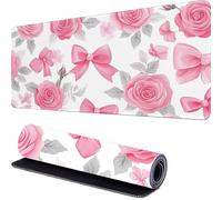Couleur Rose Tapis de Souris XXL 900 x 400 x 3mm Noeud Papillon Grand Tapis de Souris, Mousepad à Bords Cousus, Antidérapant Desk Mat, pour PC, MacBook, Améliore la Précision et la Vitesse r-85
