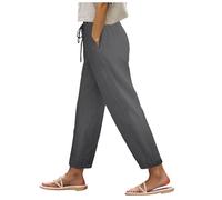 Couleur Solid Couleur Femme Linen Casual Chaque Jour Elastic Waist Casual Pants (Grey-1, L)