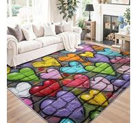 Couleur Tapis Chambre Ado Art Déco - Tapis Imprimé Ville Graffitis en Forme De Cœur, Flanelle Doux Antidérapant Poils Courts pour Garçon Enfant Salon Salle à Manger, 60 x 90 cm