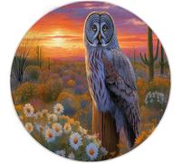 Couleur Tapis de Salon Rond 90 cm, Lavable Poil Courts Nature Fleurs Animaux Hibou Marguerite Imprimé Antidérapant Tapis Rond - pour Salle à Manger Chambre d’Enfant Nurserie