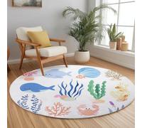Couleur Tapis Rond pour Enfant Animaux Marins Plantes Baleines, Minimalist Tapis Doux Antidérapant pour Garçons Filles, pour la Chambre Salle de Jeux Grand Petit Salon -