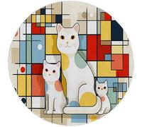 Couleur Tapis Rond Style Abstrait Lavable, antidérapant léger à Poils Courts Tapis Rond, imprimé Dessins Animés Animaux Chats pour Salon Chambre à Coucher Cuisine entrée 160 cm