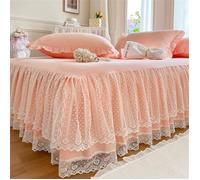 Couleur Unie Cache-Sommiers Jupe de Lit,Désign de Bord en Dentelle Blanche Cache Sommier a Volant 180x200cm Rose