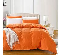 Couleur Unie Coton Housse De Couette,Luxe Peau-amical Couverture De Couette,Pluie Tisser Soyeux Doux Respirant Parure De Couette Utilisation De Toute La Saison Ensemble De Literie-Orange 180x220cm(71x