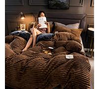 Couleur Unie Peluche Flanelle Housse De Couette,Épais Doux Réversible Parure De Couette,Chaud Shaggy Couverture De Couette Hiver Ensemble De Literie-Marron 2*Pillow Shams