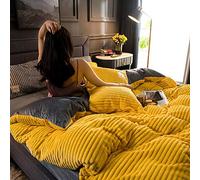 Couleur Unie Peluche Flanelle Housse De Couette,Épais Doux Réversible Parure De Couette,Chaud Shaggy Couverture De Couette Hiver Ensemble De Literie-Jaune 2*Pillow Shams
