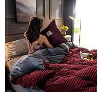 Couleur Unie Peluche Flanelle Housse De Couette,Épais Doux Réversible Parure De Couette,Chaud Shaggy Couverture De Couette Hiver Ensemble De Literie-Vin Rouge 2*Pillow Shams