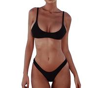 WEITING Couleur Unie Tube Top Micro Bikini Ensemble Maillots De Bain Maillots De Bain Femme Sexy Push Up Bikini Maillot De Bain Femme Beachwear-Noir,L