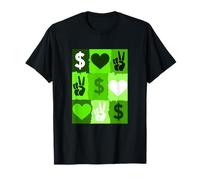 Couleur Verte Peace Love Money Grid Green Graphic T-Shirt