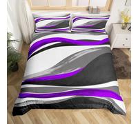 Couleur Violette Gris Et Noir Parure de Lit 220x240cm Retro Stripe Art du Vortex Housse de Couette Moderne Forme de Vague Sets de Housse de Couette Géométrie Parure Housse de Couette