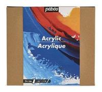 PEBEO - Studio Acrylics - Set 24 Tubes 20 Ml Couleurs Assorties + Accessoires - Kit de Peinture Acrylique pour Artiste et Débutant - Pinceaux + Spatule + Carton Toilé - Couleurs Lumineuses