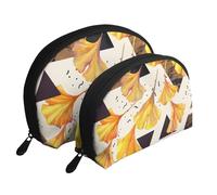 Couleurs d'automne Feuilles de Ginkgo, Trousse de Maquillage Coquille Femme Petit Porte-Monnaie Trousse de Toilette Trousse à cosmétiques 2 pièces