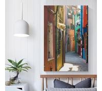 Couleurs de Burano Venise Images pour salon Peintures de rue Toile Art mural pop coloré Œuvre d'art moderne Décoration d'intérieur Tendue prête à accrocher 12x18 pouces (30x45 cm)