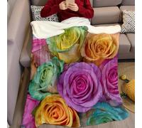 Couleurs de l'arc-en-Ciel Couverture Polaire 200 x 220 cm Fleurs Rose 3D Imprimée Plaid Polaire Sherpa Couverture en Flanelle Super Douce et Chaude pour Enfant Adulte Canapé et Lit