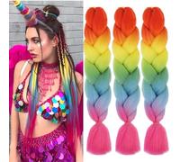 Couleurs de l'arc-en-ciel Meches Pour Tresses Africaine 3 Paquets 24 Pouces Braid Pré éTiré Braids Meches Pre Tiré Long Knotless Yaki Nattes Extensions Rajout Cheveux Tresses