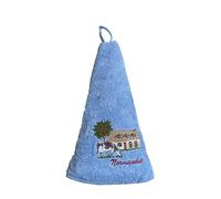 COULEURS D'ICI Torchon Rond brodé - Maison Normande et Vache - 100% Coton - Souvenir de Normandie - Décoration de Cuisine Rustique et régionale (Bleu)