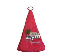 COULEURS D'ICI Torchon Rond brodé - Maison Normande et Vache - 100% Coton - Souvenir de Normandie - Décoration de Cuisine Rustique et régionale (Rouge)