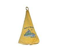 COULEURS D'ICI Torchon Rond brodé - Mont Saint-Michel - 100% Coton - Souvenir de Normandie - Décoration Traditionnelle et Artisanale (Jaune)