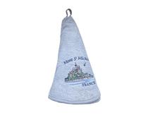 COULEURS D'ICI Torchon Rond brodé - Mont Saint-Michel - 100% Coton - Souvenir de Normandie - Décoration Traditionnelle et Artisanale (Gris)