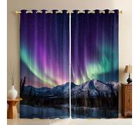 Couleurs Magiques Lot de 2 Rideaux Occultants Thermiques Aurores boréales de Snow Mountain avec Œillets Isolants Anti Froid et Bruit en Polyester Chambre Enfant Salon 70L X 160H cm