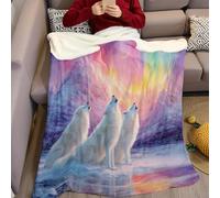 Couleurs NéOn Couverture Polaire 70 x 100 cm Trois Loups Blancs Impression 3D Plaid Polaire Douce Moelleuse Chaudes Flanelle Couverture de Lit Plaid pour Filles et Garçons