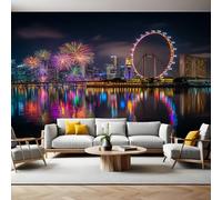 Couleurs NéOn Papier Panoramique Mural Parc d'attractions de la ville Papier Peint Intissé Poster Tableaux Muraux Tapisserie Photo pour Salon Canapé TV Fond Décoration Murale 350 x 256 cm