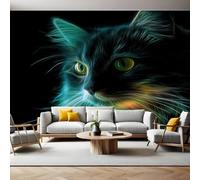 Couleurs NéOn Papier Peint Intissé chat animal Papier Panoramique Mural Photo 200 x 140 cm Moderne Décor Murale Tableaux Muraux Tapisserie Salon Chambre à Coucher