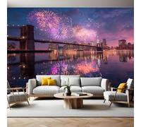 Couleurs NéOn Papier Peint Panoramique 3D Intissé Pont de Brooklyn la nuit Panoramique Peinture Murale pour Salon Chambre à Coucher D'Enfant Maison Personnalisé Décoration Murale 350x256 cm