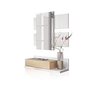 Couloir avec tiroir et Miroir, Meuble d'entrée, Modèle Tekkan, Fini en Artik White et Chêne Canadien, Dimensions : 75 cm (Largeur) x 116 cm (Hauteur) x 29 cm (Profondeur)
