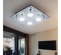 Plafonnier Luminaire de Salon Couloir LED 4 à Flammes Chrome Verre Partie Dépoli