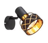 Applique abat-jour textile spot orientable Spot mural noir or, métal, douille E27, LxPxH 15,5x11x16 cm