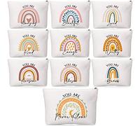 Coume 10 Pcs Rainbow Canvas Makeup Bags Bulk Inspirational Quotes Cosmetic Zipper Personalized Encouragement Travel Pouch Toiletry Bag for Women Girls Teacher Friend Birthday