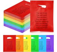 Coume Lot de 100 sacs cadeaux de fin d'année pour étudiants - 6 couleurs - Citations inspirantes - Sacs à friandises en plastique avec poignées - 15,2 x 20,3 cm