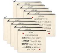 Coume Lot de 12 trousses de maquillage en toile pour femme, cadeau inspirant pour collègues, enseignantes, infirmières, employés, travailleurs sociaux, bénévoles, blanc, Motivation