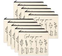 Coume Lot de 12 trousses de maquillage inspirantes en toile pour femme, cadeau de remerciement pour enseignants, collègues, infirmières, travailleurs sociaux, soignants, bénévoles, blanc