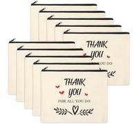 Coume Lot de 12 trousses de maquillage inspirantes en toile pour femme, cadeau de remerciement pour enseignants, collègues, infirmières, travailleurs sociaux, soignants, bénévoles, blanc