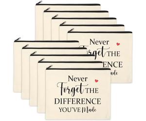 Coume Lot de 12 trousses de maquillage inspirantes en toile pour femme, cadeau de remerciement pour enseignants, collègues, infirmières, travailleurs sociaux, soignants, bénévoles, blanc