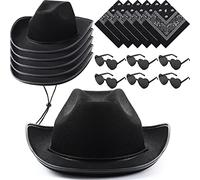 Coume Lot de 18 chapeaux de cowboy avec lunettes de soleil en forme de cœur et bandanas cachemire, chapeau de cowgirl occidental pour cosplay adulte, noir, taille unique