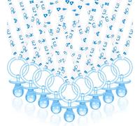 Coume Lot de 36 tétines en acrylique pour fête prénatale - Collier à breloques pour filles et garçons - Décorations de fête prénatale - Décoration de table de révélation du sexe (blanc, bleu)
