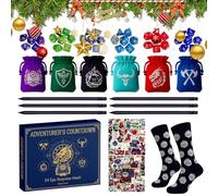 Coundown Calendar - Countdown Polyéddral Dice Scheches | Avènement de calendrier de dés | DICES SCHECHES Colliers Stickers Socks Gift for Board Game | Calendriers du compte à rebours de 24 jours | Dic