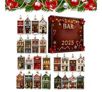 Coundown Calendrier - 24 jours Pendants 2d Acrylique | Décorations d'arbres de Noël du calendrier des bâtiments | Pour la porte de bureau d'étagère Entrée des magasins de bureau