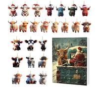 Counom À Rebours De Vacances Avent - Highland Cow Ornement Set, Charme Acrylique Festif, Figurine Animale Mignonne | Décoration Saisonnière Pour La Fenêtre De La Fenêtre D'arbre Mirror Miror Wall Part